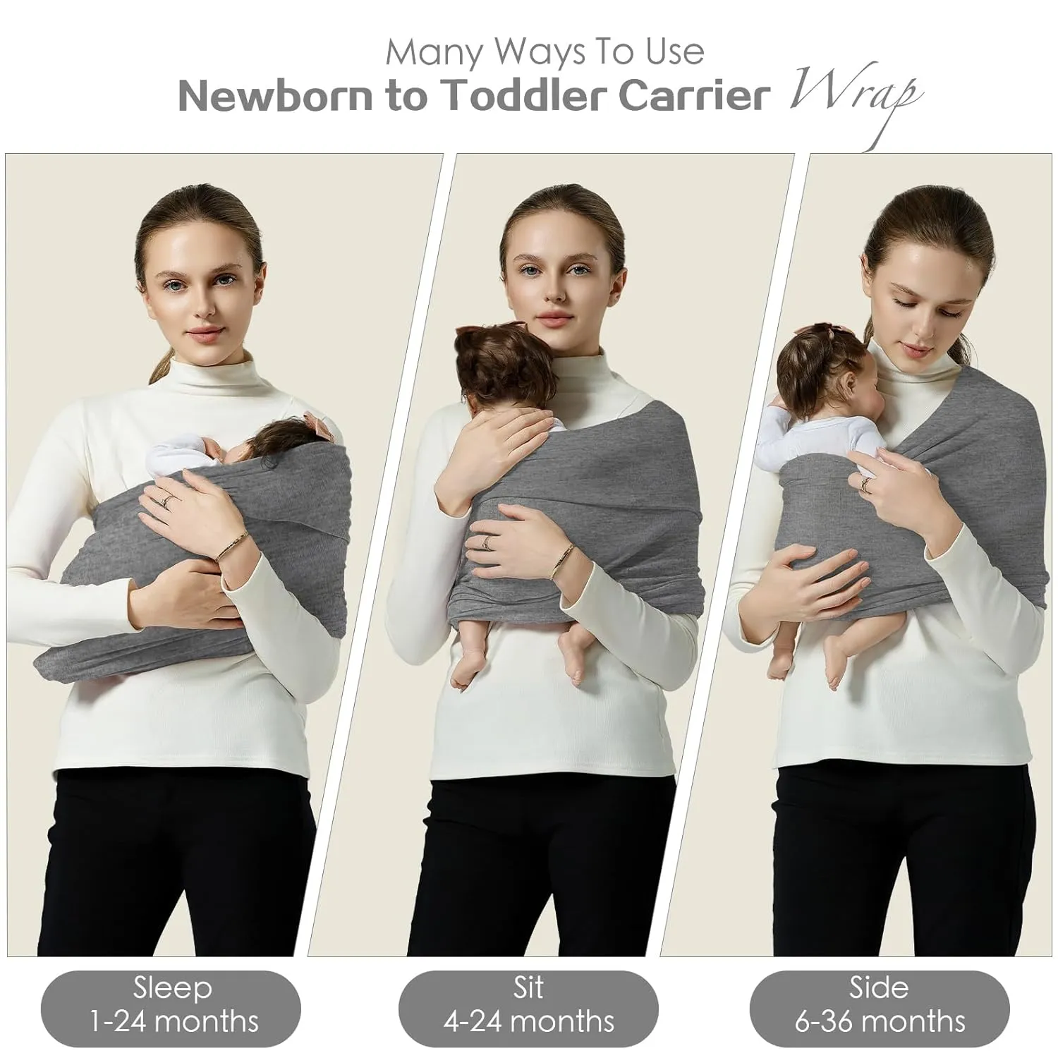 Baby Wraps Carrier, Baby Carrier Wrap Baby Wearing Wrap Newborn Wrap Carrier, Baby Sling, Baby Carrier Sling for Newborn and Infant, Grey