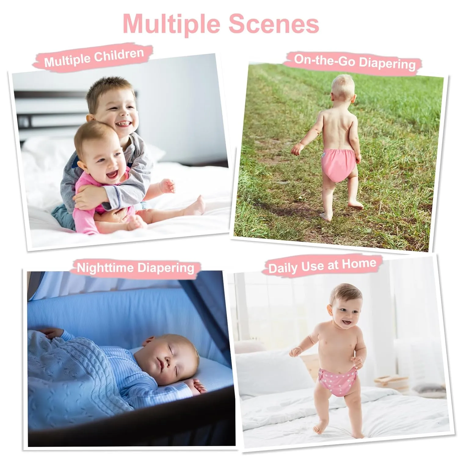 babygoal Reusable Cloth Diapers for Girls, Adjustable Washable Nappy 6pcs  6pcs Microfiber Inserts One Wet Bag 6YDG08