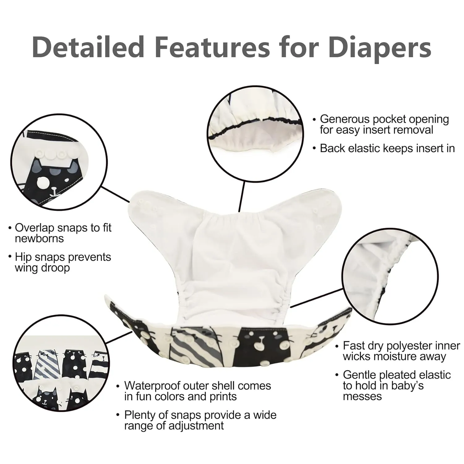 babygoal Reusable Cloth Diapers for Girls, Adjustable Washable Nappy 6pcs  6pcs Microfiber Inserts One Wet Bag 6YDG08