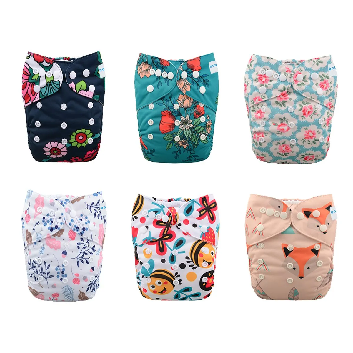 babygoal Reusable Cloth Diapers for Girls, Adjustable Washable Nappy 6pcs  6pcs Microfiber Inserts One Wet Bag 6YDG08