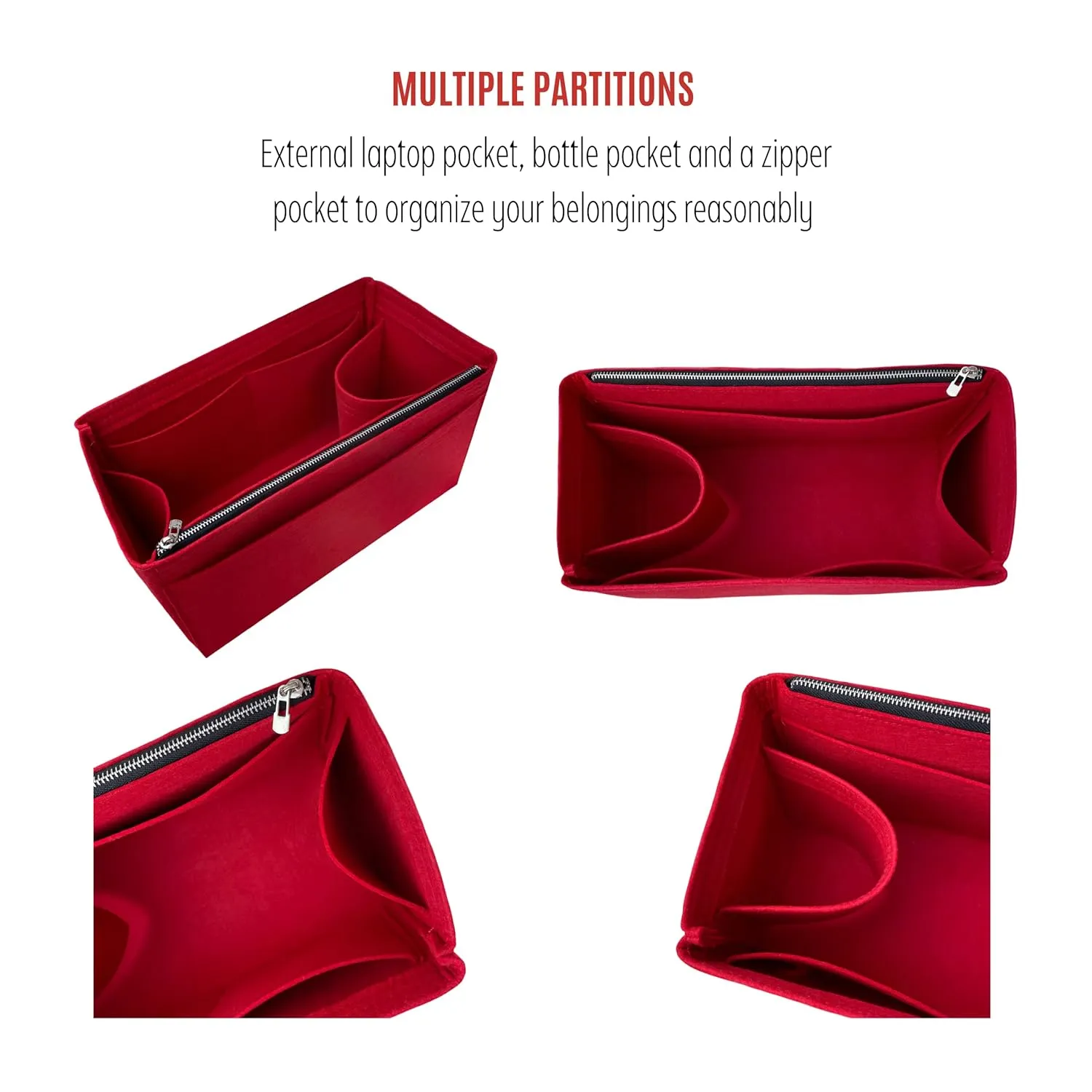 Bag Organizer fits Ophidia Medium Tote Bag Organizer, Ophidia Large Tote Bag Organizer, Handmade 2mm Premium Felt Insert with Gold Zipper Snug Sturdy Fit (For Ophidia Medium Tote, Red)