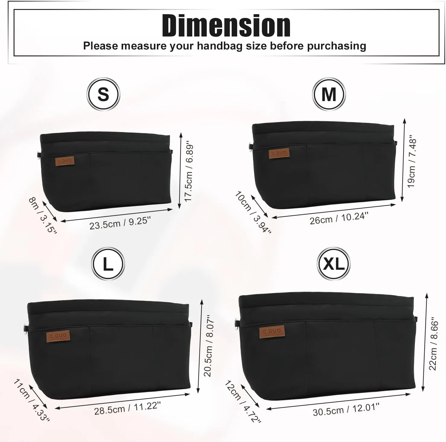 Bag Organizer Insert, Crossbody Bag, Tote Organizer Insert with Adjustable Bag Strap, Waterproof Nylon Purse Inserts (Black, L)
