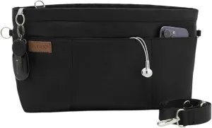 Bag Organizer Insert, Crossbody Bag, Tote Organizer Insert with Adjustable Bag Strap, Waterproof Nylon Purse Inserts (Black, L)