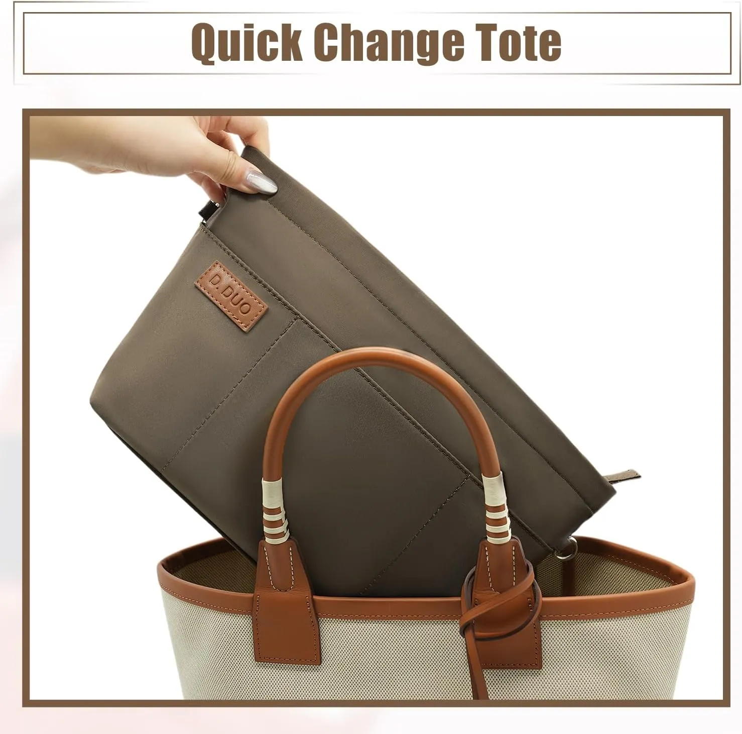 Bag Organizer Insert, Crossbody Bag, Tote Organizer Insert with Adjustable Bag Strap, Waterproof Nylon Purse Inserts (Brown, S)