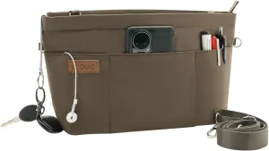 Bag Organizer Insert, Crossbody Bag, Tote Organizer Insert with Adjustable Bag Strap, Waterproof Nylon Purse Inserts (Brown, S)