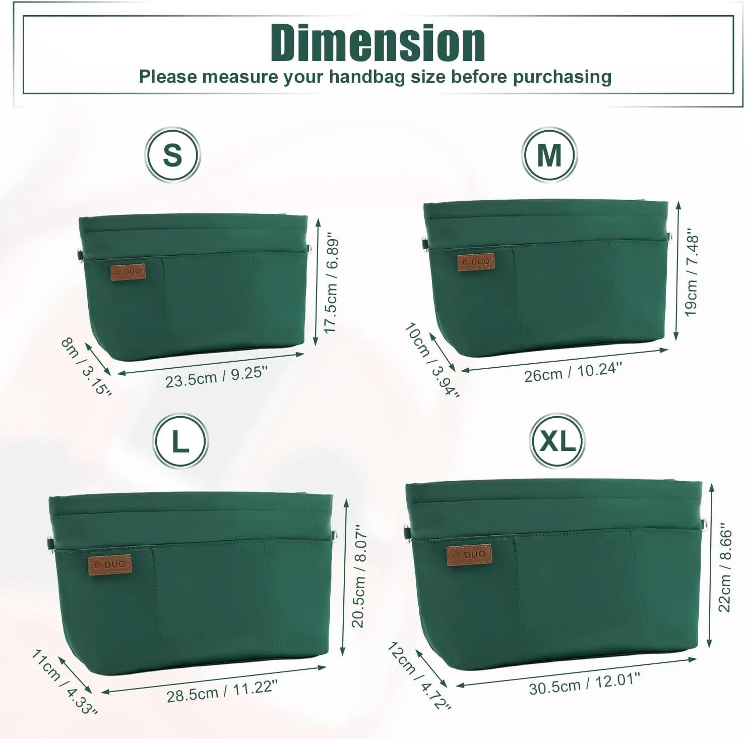 Bag Organizer Insert, Crossbody Bag, Tote Organizer Insert with Adjustable Bag Strap, Waterproof Nylon Purse Inserts (Green, L)