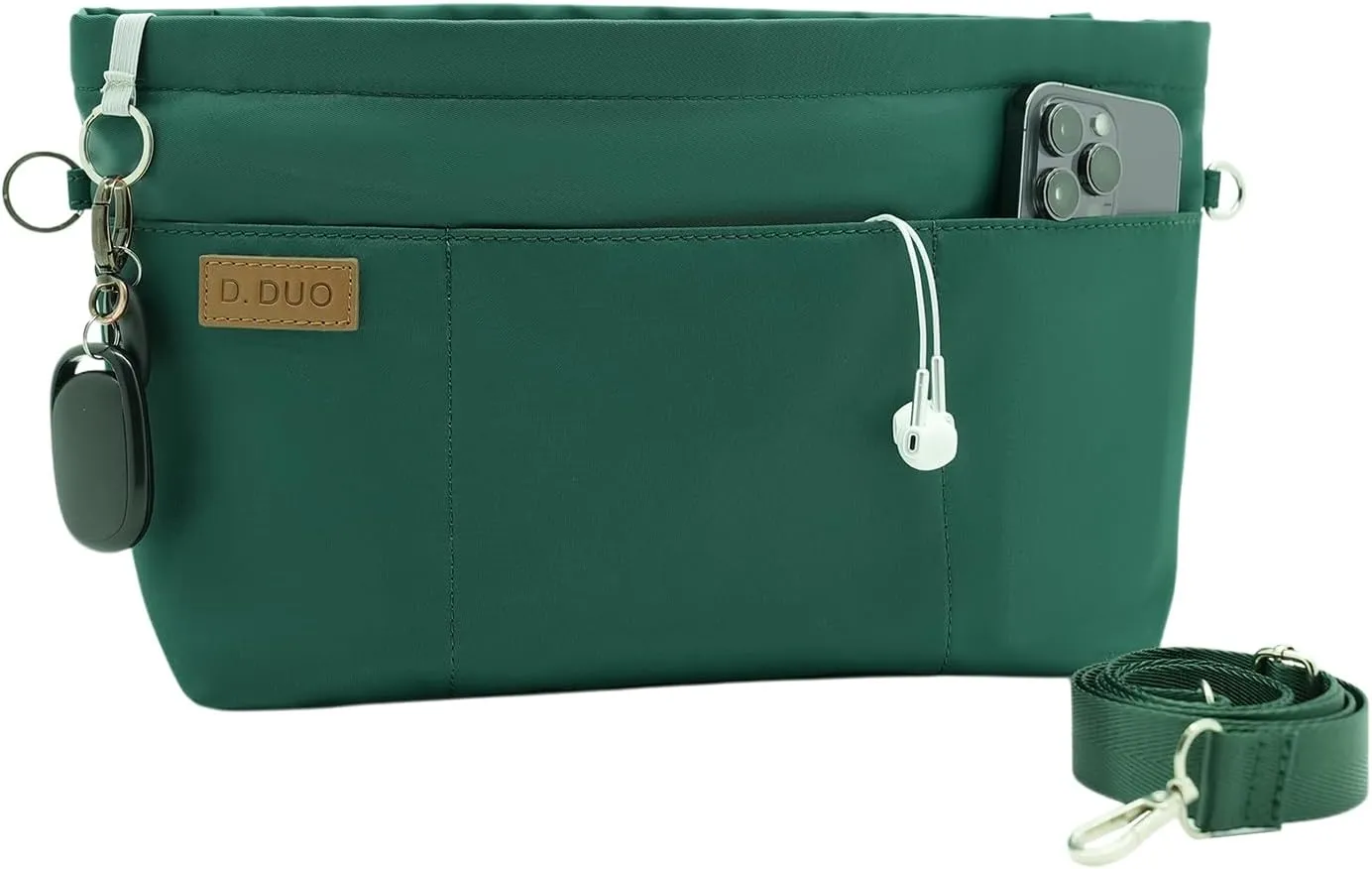 Bag Organizer Insert, Crossbody Bag, Tote Organizer Insert with Adjustable Bag Strap, Waterproof Nylon Purse Inserts (Green, L)