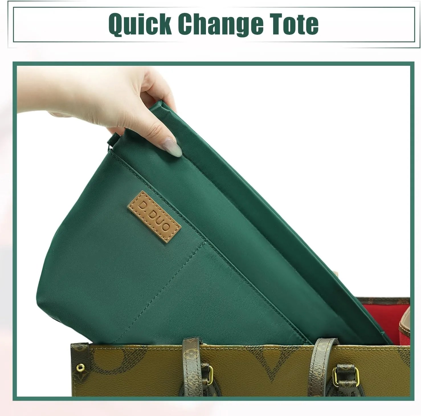 Bag Organizer Insert, Crossbody Bag, Tote Organizer Insert with Adjustable Bag Strap, Waterproof Nylon Purse Inserts (Green, L)