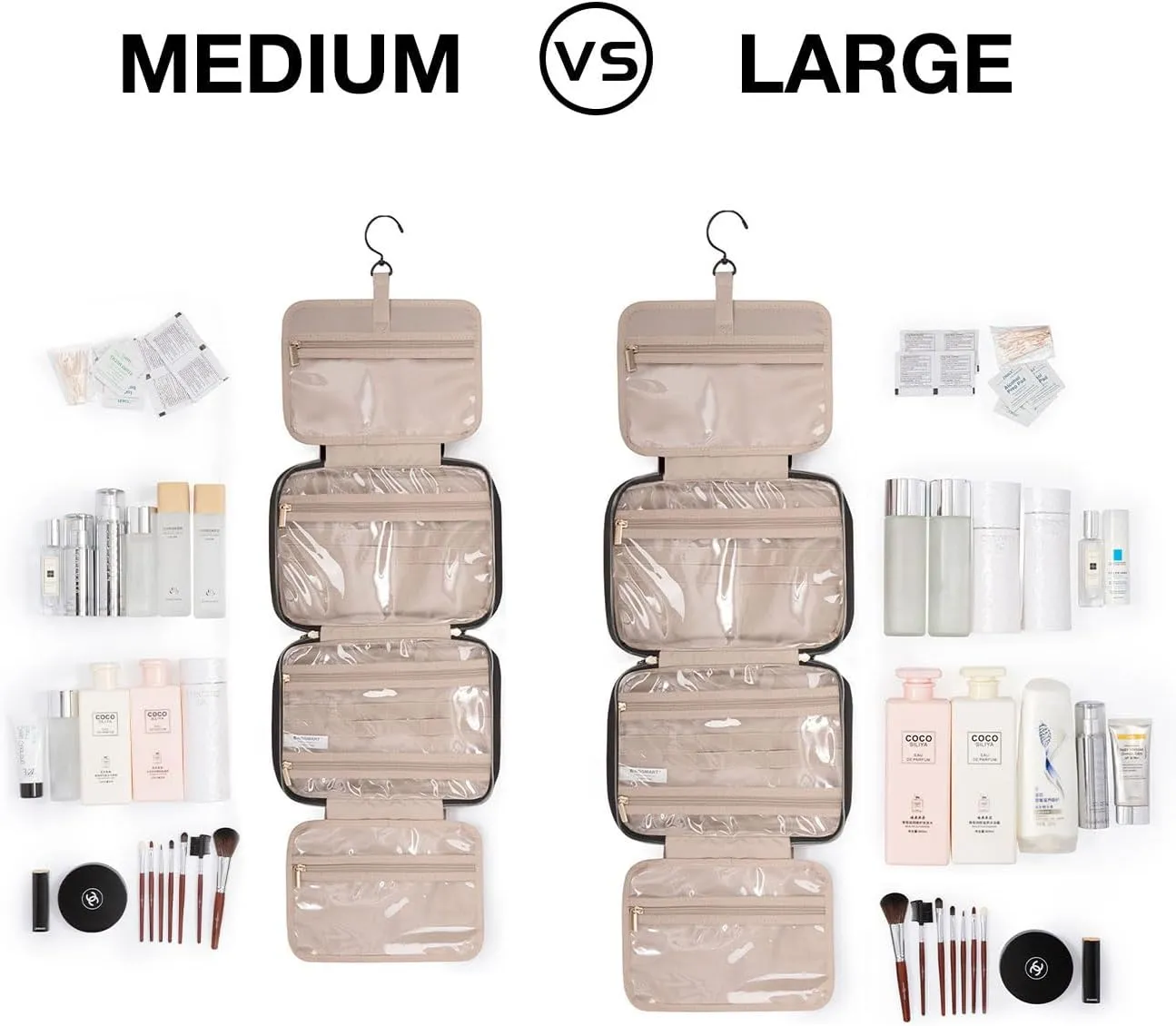 BAGSMART Large Toiletry Bag Travel Bag with Hanging Hook, Water-resistant Makeup Cosmetic Bag Travel Organizer for Accessories, Shampoo, Full Sized Container, Toiletries