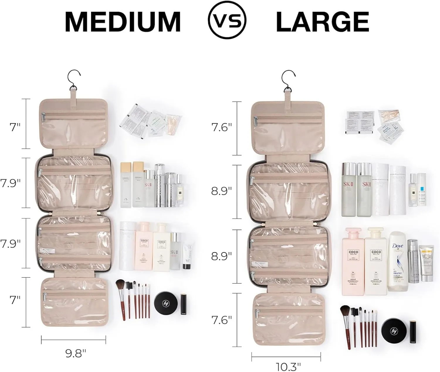 BAGSMART Toiletry Bag Travel Bag with Hanging Hook, Water-resistant Makeup Cosmetic Bag Travel Organizer for Accessories, Shampoo, Full-size Container, Toiletries (Green, Large)