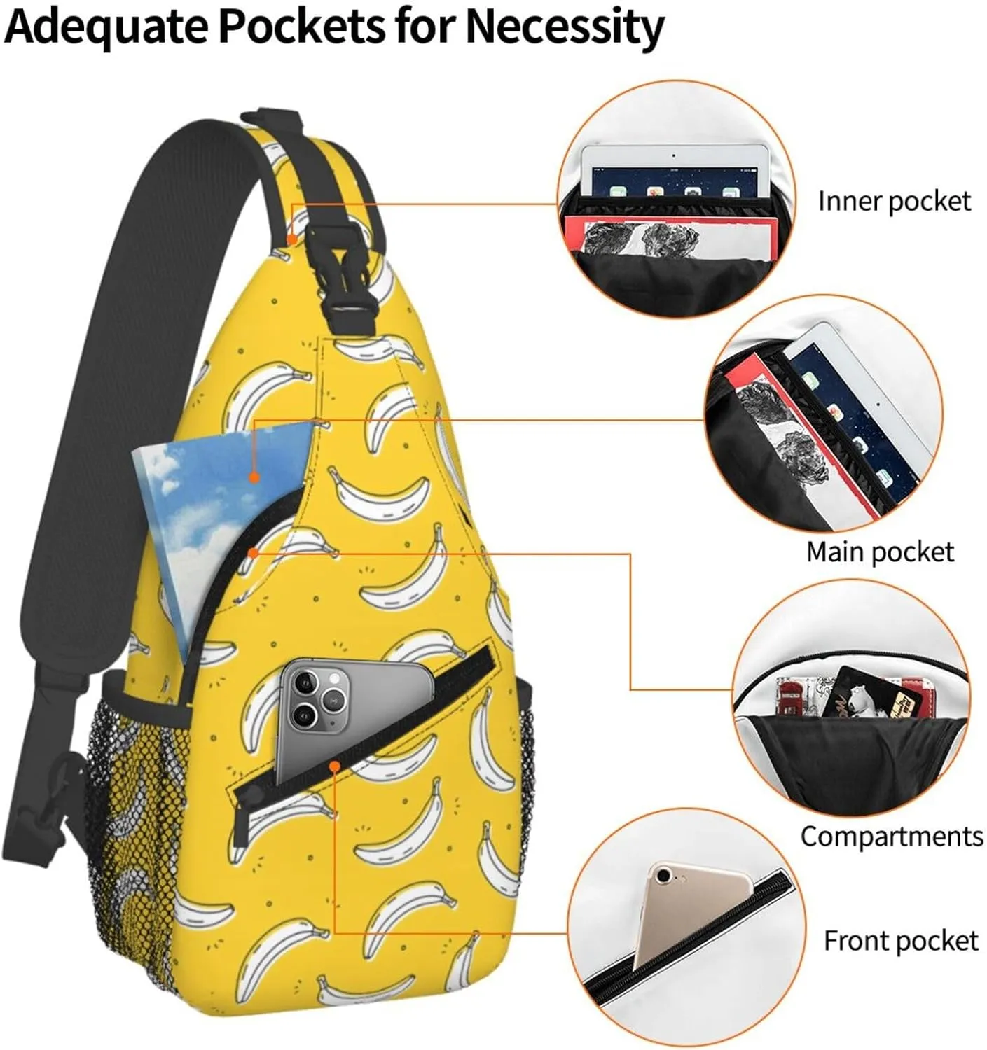 Banana Crossbody Sling Bag For Women Men Fashion Chest Bag Shoulder Bag Sling Backpack Travel Hiking Casual Sport Daypack
