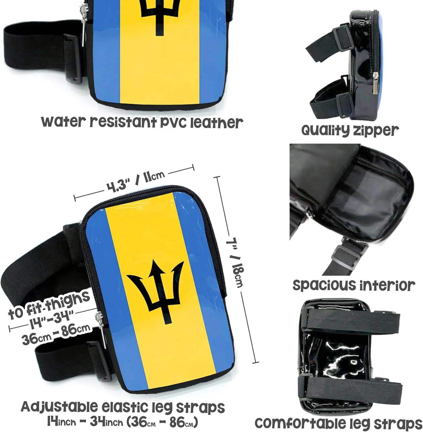 Barbados Flag Thigh Bag | Leg Harness for Women | Outdoor Waist Pouch | Carnival Hiking Travel Fanny Pack with Adjustable Straps | Barbados