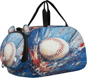 Baseball Kids Overnight Sports Duffel Bags with Shoe Compartment & Wet Pocket Travel Sport Gym Bag for Girls Boys