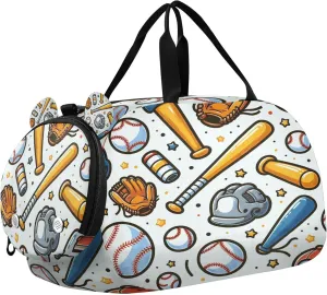 Baseball Kids Overnight Sports Duffel Bags with Shoe Compartment & Wet Pocket Travel Sport Gym Bag for Girls Boys