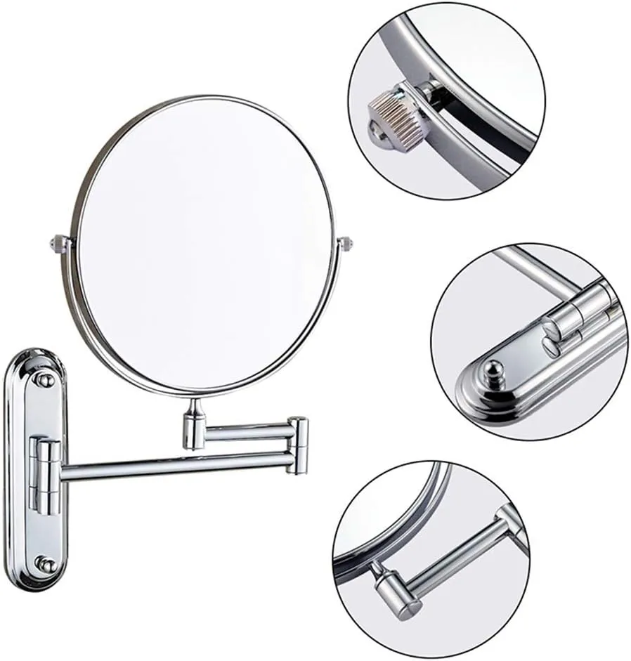 Bathroom Makeup Mirrors Wall Mounted Brass Double Sided 360° Swivel Magnifying Vanity Shaving Extendable Adjustable (Color : 6inch, Size : 7X)