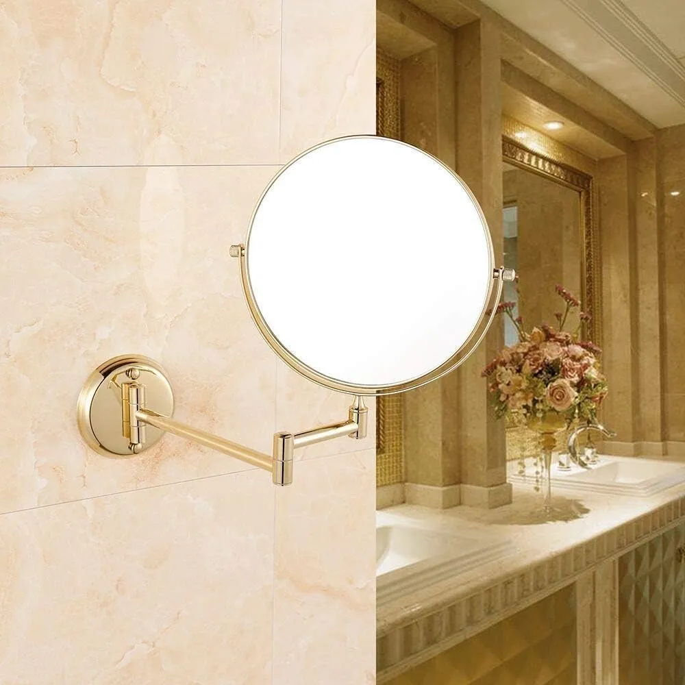 Bathroom Makeup Mirrors Wall Mounted Magnifying Sturdy Double Sided Adjustable Cosmetic Shaving Vanity Extendable Swivel (Color : Gold, Size : 3X)