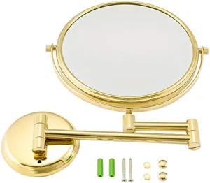 Bathroom Makeup Mirrors Wall Mounted Magnifying Sturdy Double Sided Adjustable Cosmetic Shaving Vanity Extendable Swivel (Color : Gold, Size : 3X)