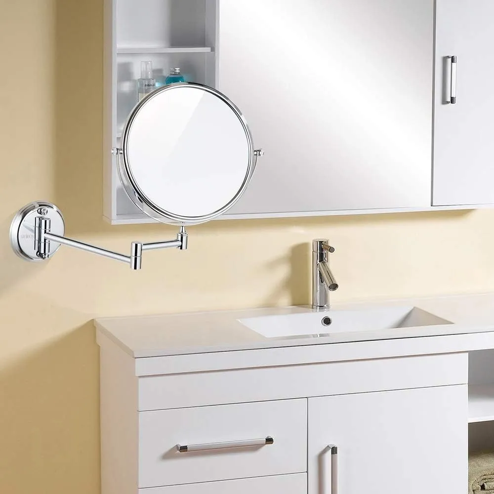 Bathroom Makeup Mirrors Wall Mounted Magnifying Sturdy Double Sided Adjustable Cosmetic Shaving Vanity Extendable Swivel(Chrome,7X)