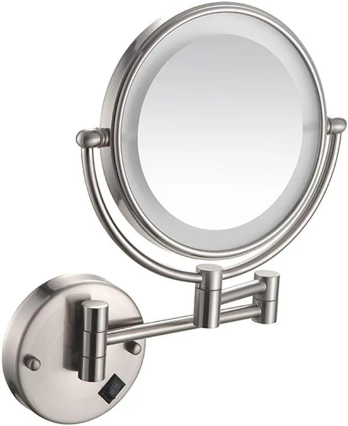 Bathroom Shaving Mirror Wall Mounted 8 Inch USB Charge Makeup Mirror 1x/3x Magnification Vanity Mirror Extendable (Color : #1)