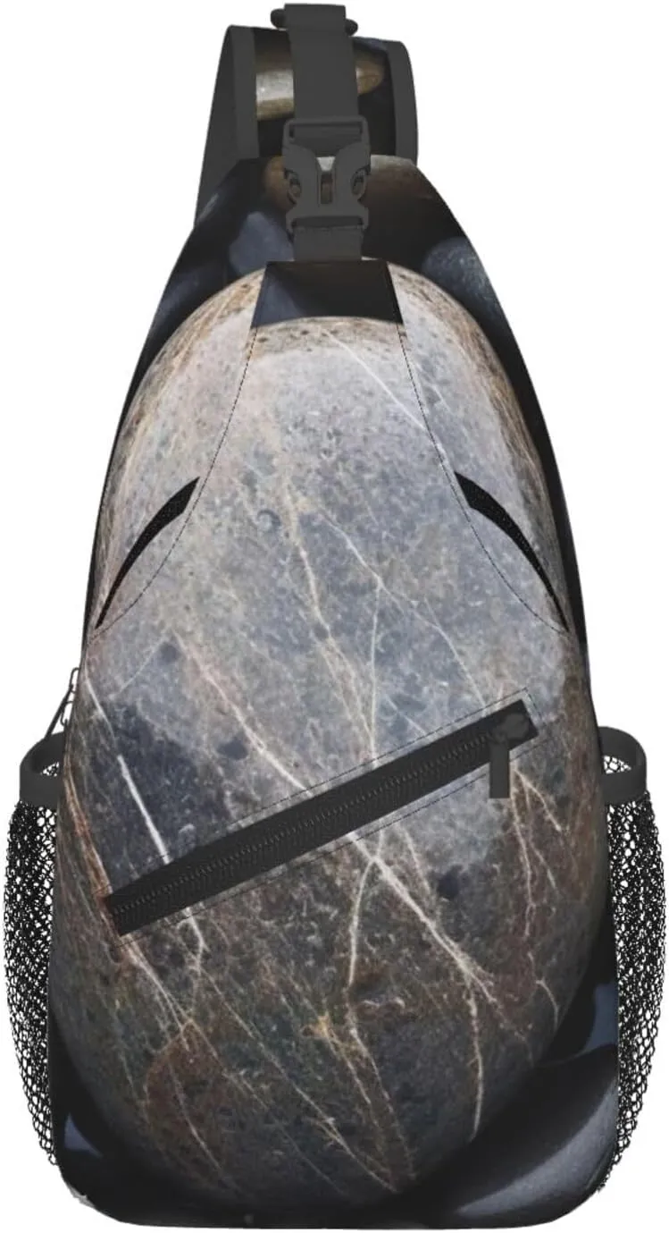 Beach Stone Print Sling Bag Crossbody Backpack For Women Men Hiking Travel Over The Shoulder Multipurpose Bag