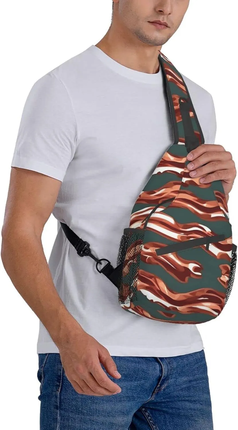 Beach Sunrise And Backlit Palm Tree Crossbody Bag Chest Shoulder Bag Small Casual Backpack Suitable For Women Men Hiking