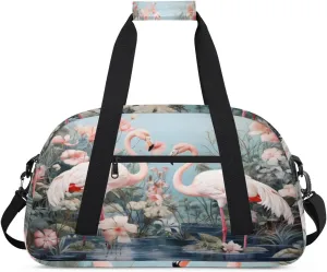 Beautiful Flamingo Gym Duffel Bag for Men Women Colorful Flower Sports Tote Bag with Adjustable Shoulder Strap for Dance Gymnastics Traveling Outdoor Camping Overnight Stay