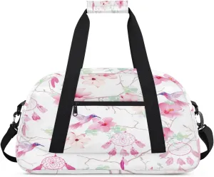 Beautiful Hummingbird Gym Duffel Bag for Men Women Dreamcatcher Flower Sports Tote Bag with Adjustable Shoulder Strap for Dance Gymnastics Traveling Outdoor Camping Overnight Stay