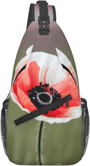 Beautiful Poppy Flower Ink Men'S Casual Chest Crossbody Bag, Lightweight Durable Shoulder Sling Pack For Daily Use, Travel, And Outdoor.