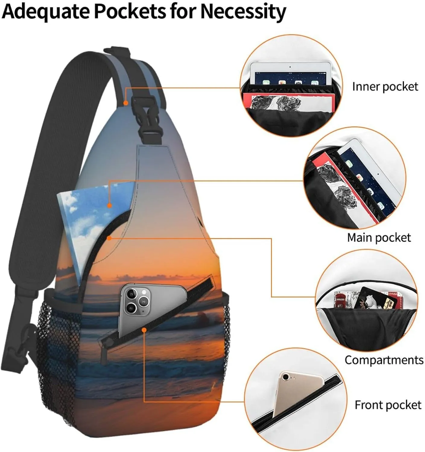 Beautiful Sunrise Ocean Print Lightweight Sling Small Shoulder Bag - Chic Cross Chest Bag With Adjustable Strap