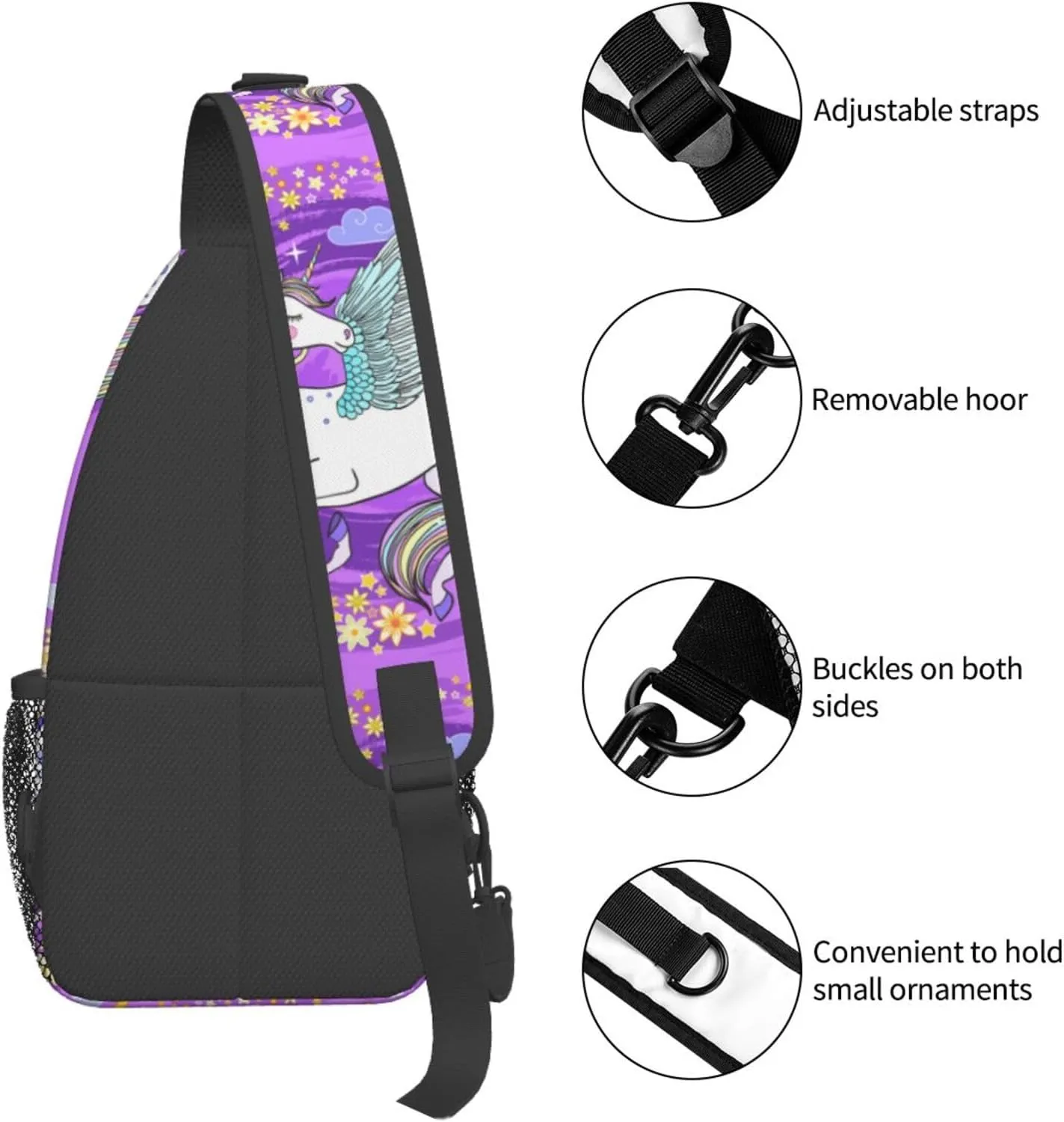 Beautiful Unicorns On A Pink Chest Sling Bag Crossbody Shoulder Backpack Bag Gym Cycling Daypack Travel Hiking Cross Bag