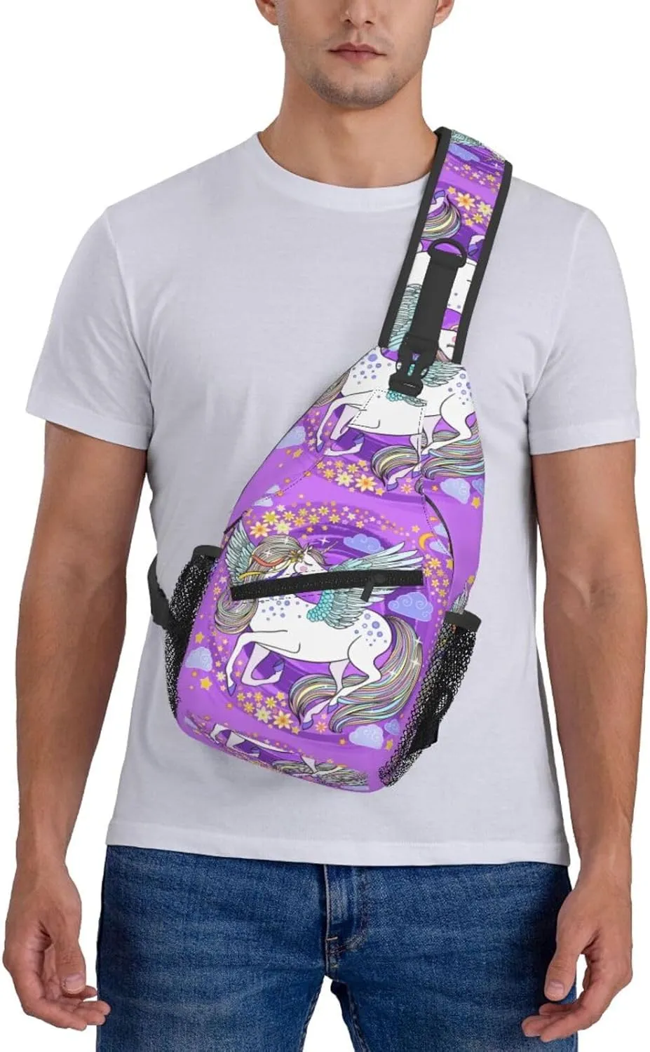Beautiful Unicorns On A Pink Chest Sling Bag Crossbody Shoulder Backpack Bag Gym Cycling Daypack Travel Hiking Cross Bag