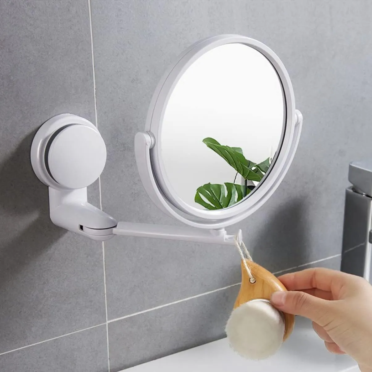 Beauty Wall- Angle Style Cosmetic Cup and Hotel with for Mirror, Adjustable Wall- Mounted Mounted Swivel Punch- Suction Degree Small Wall Hanging Makeup Mirror Folding