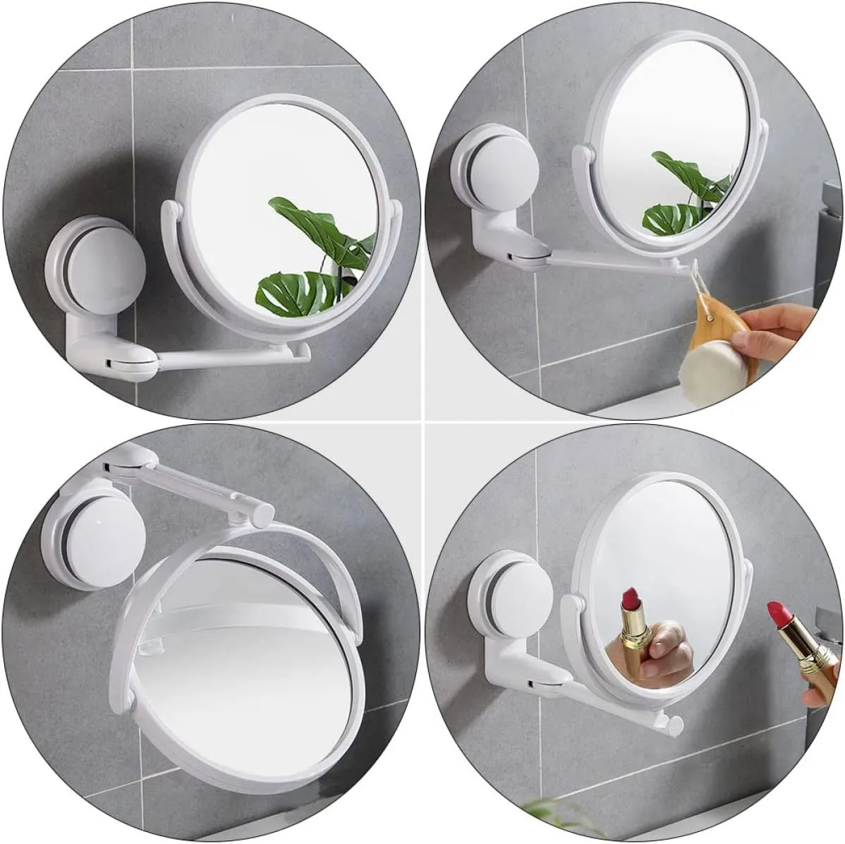 Beauty Wall- Angle Style Cosmetic Cup and Hotel with for Mirror, Adjustable Wall- Mounted Mounted Swivel Punch- Suction Degree Small Wall Hanging Makeup Mirror Folding