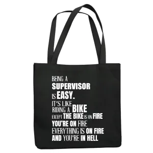 Being a Supervisor is easy its like riding a bike on fire to hell Navy Black Multicolor Canvas Tote Bag