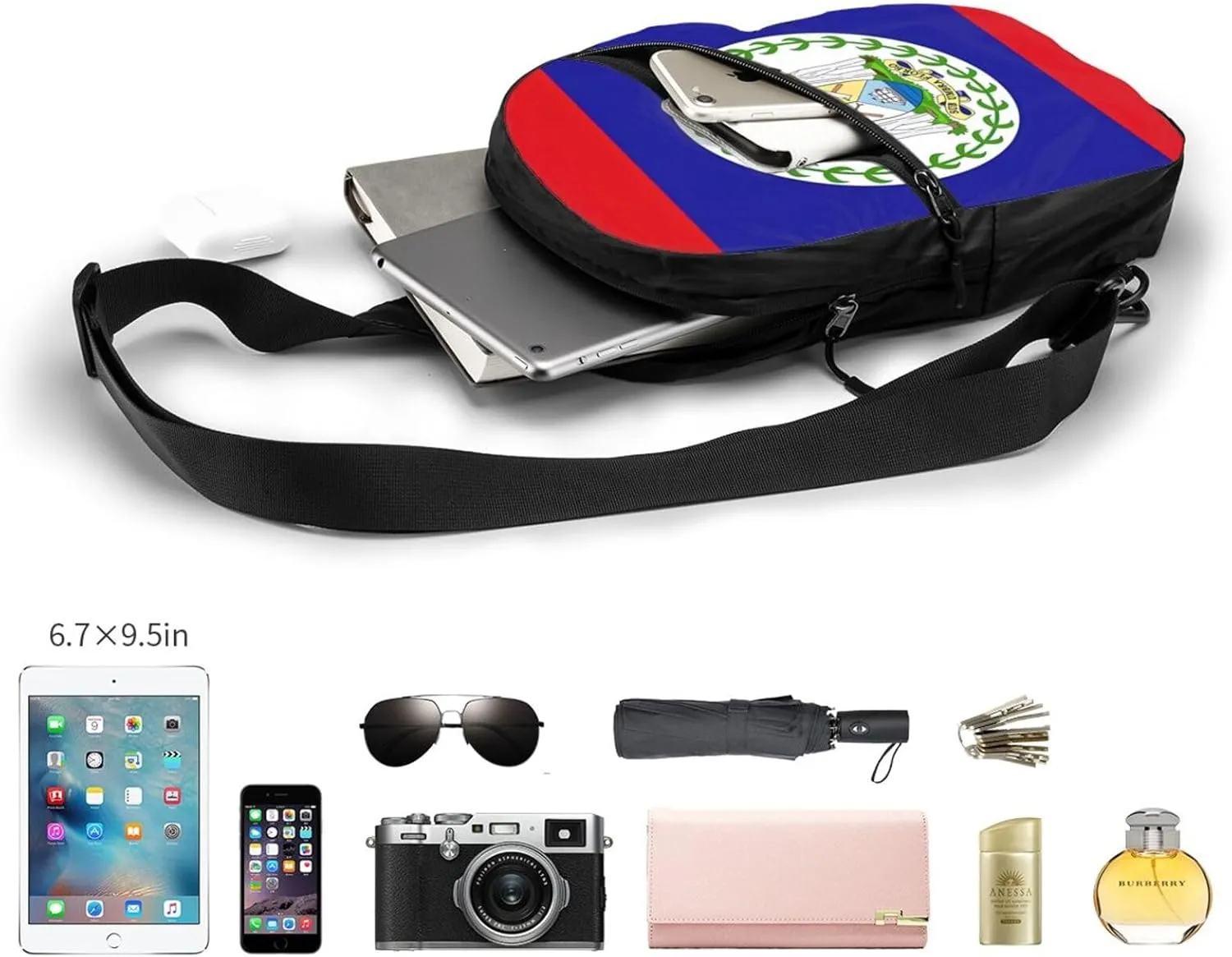 Belize Flag Packable Crossbody Bag Portable Sling Bags Foldable Travel Daypack Reusable Sports Shoulder Backpack Diagonally Chest Bag for Workout