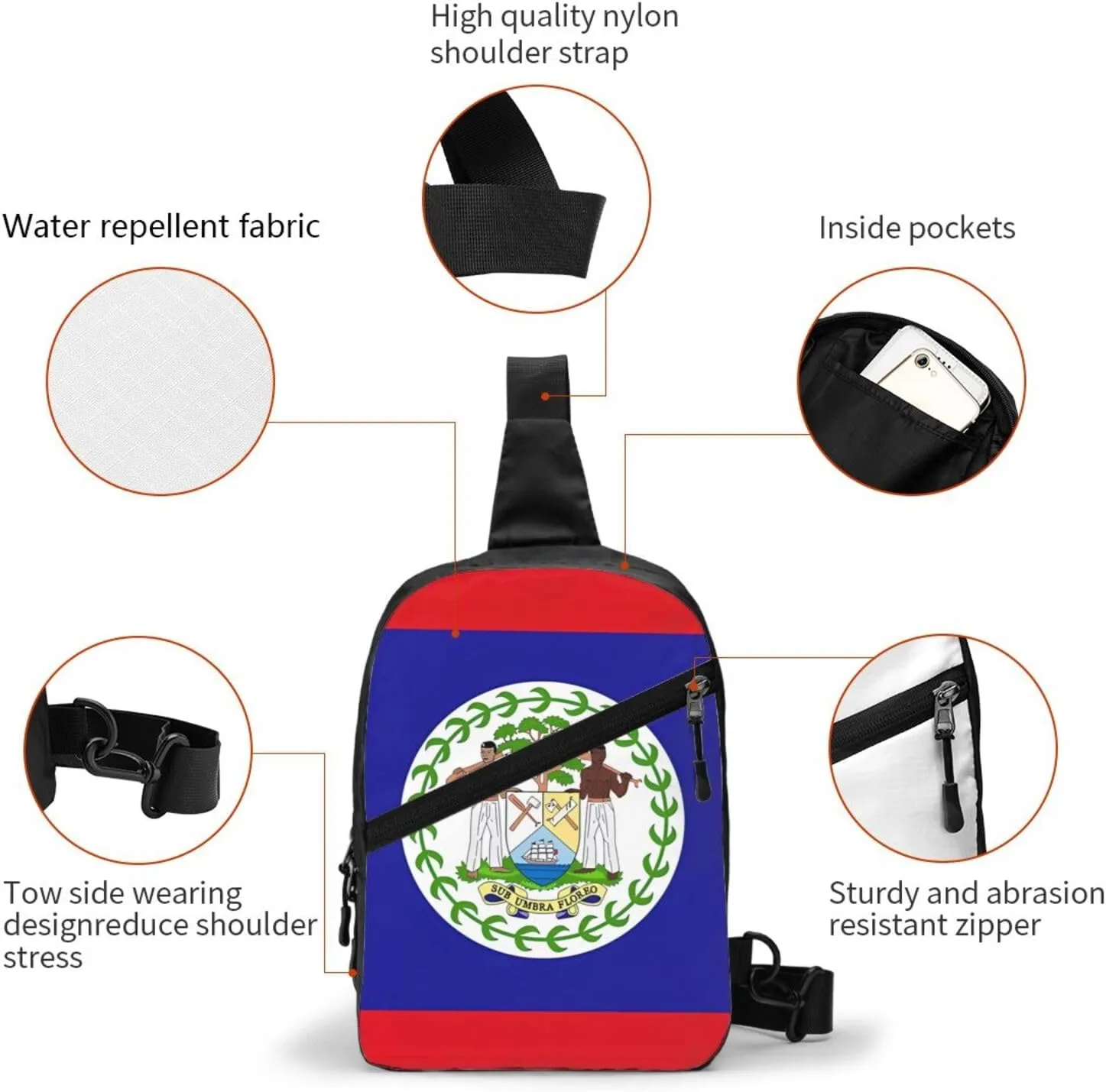 Belize Flag Packable Crossbody Bag Portable Sling Bags Foldable Travel Daypack Reusable Sports Shoulder Backpack Diagonally Chest Bag for Workout