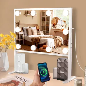 BESTOPE PRO Vanity Mirror with Lights, 15.7" x 20.8" Height & Brightness Adjustable Hollywood Mirror, Lighted Makeup Mirror with Storage,3 Color Lights,10X Magnification,USB Charging Port, Women Gifts
