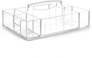 BINO 'The Glamour Caddy' 9 Compartment Acrylic Makeup and Jewelry Organizer with Carrying Handle, Clear and Transparent Cosmetic Beauty Vanity Holder Storage