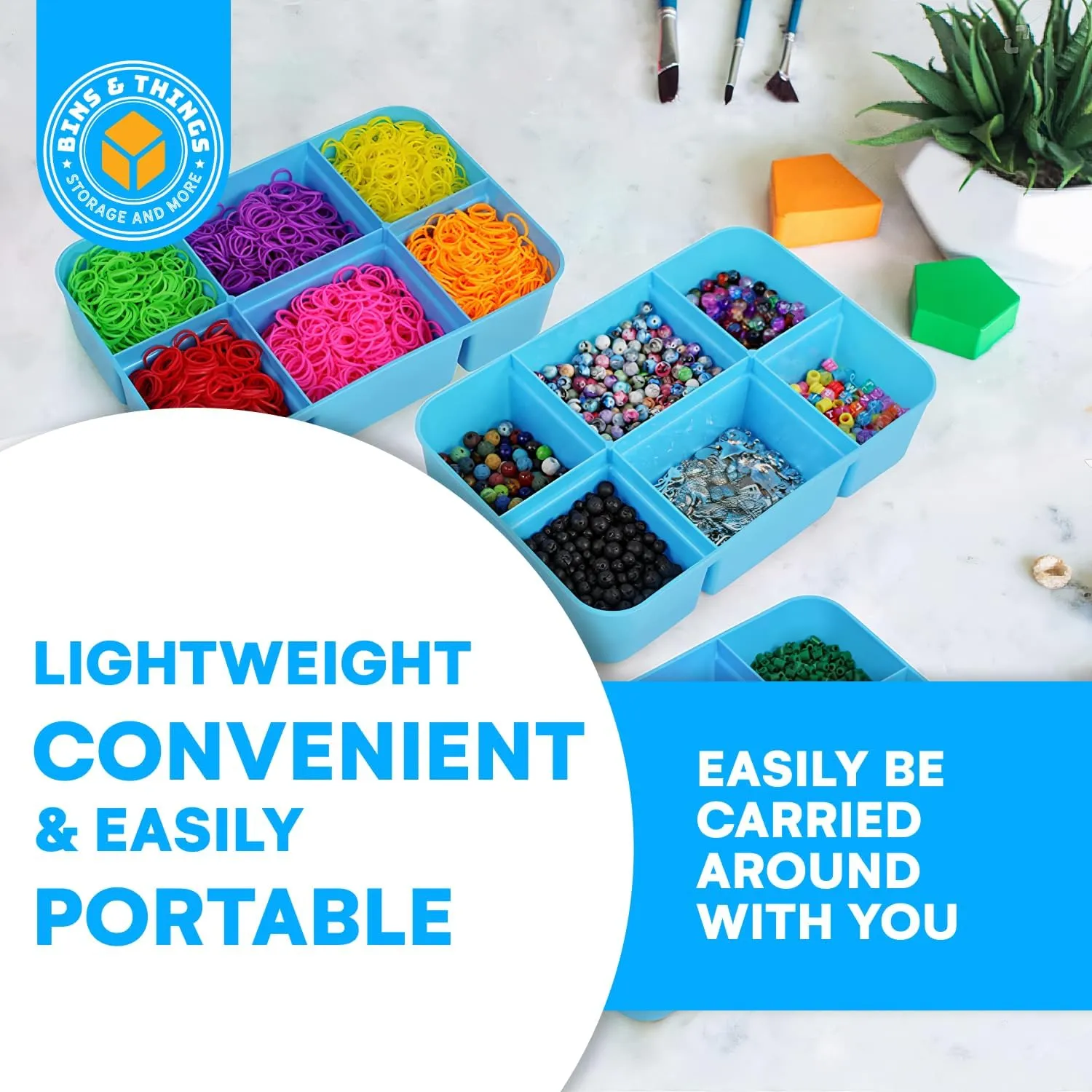 Bins & Things Multi-Compartment Stackable Craft Storage Box with Dividers - Plastic Nail Polish Organizer, Storage Containers for Beads, Sewing Supplies, Art Organizers and Storage - Blue