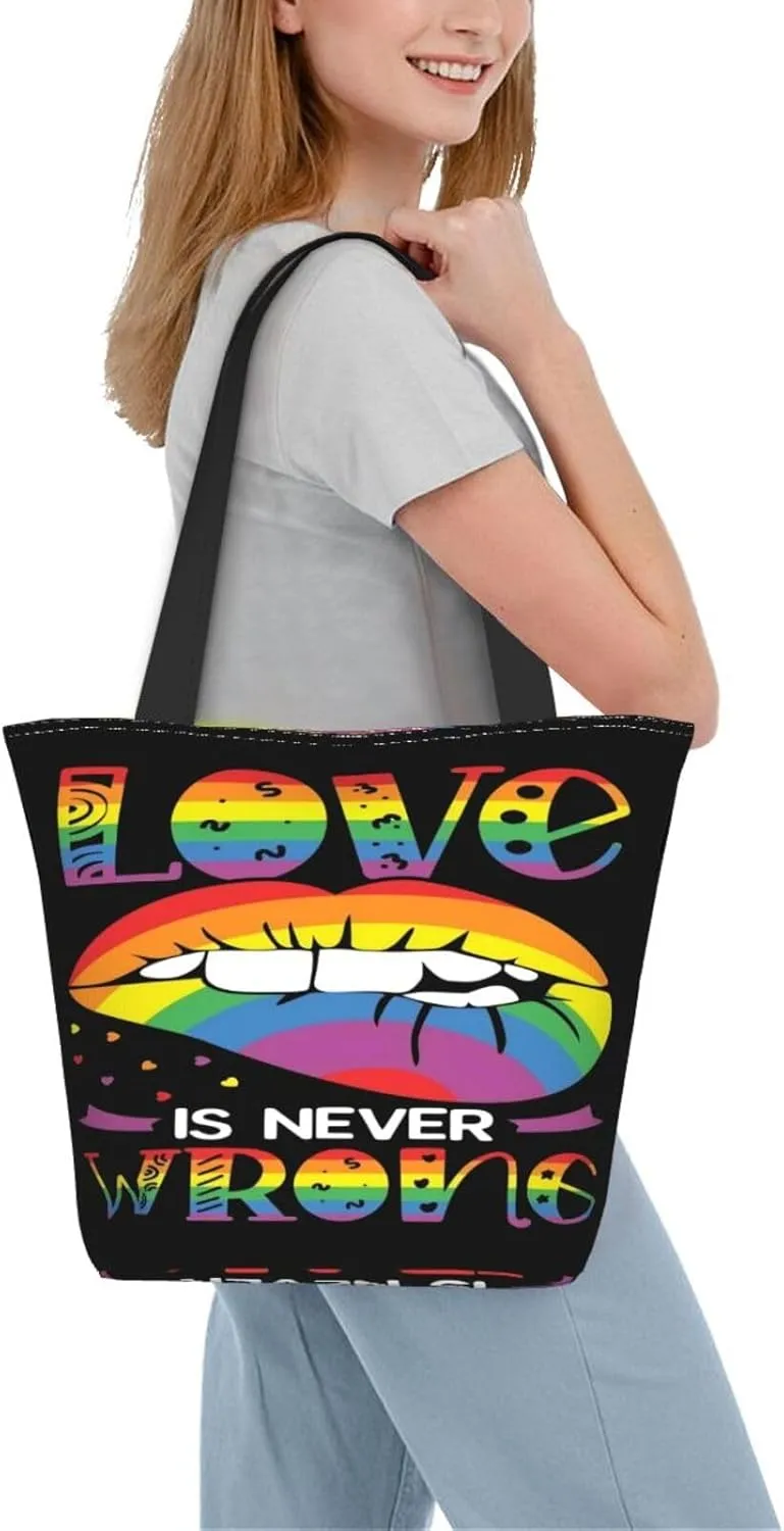 Bisexual Pride Flag Women's Tote Bag Lightweight Shopping Handbag Travel Shoulder Bag With Zipper