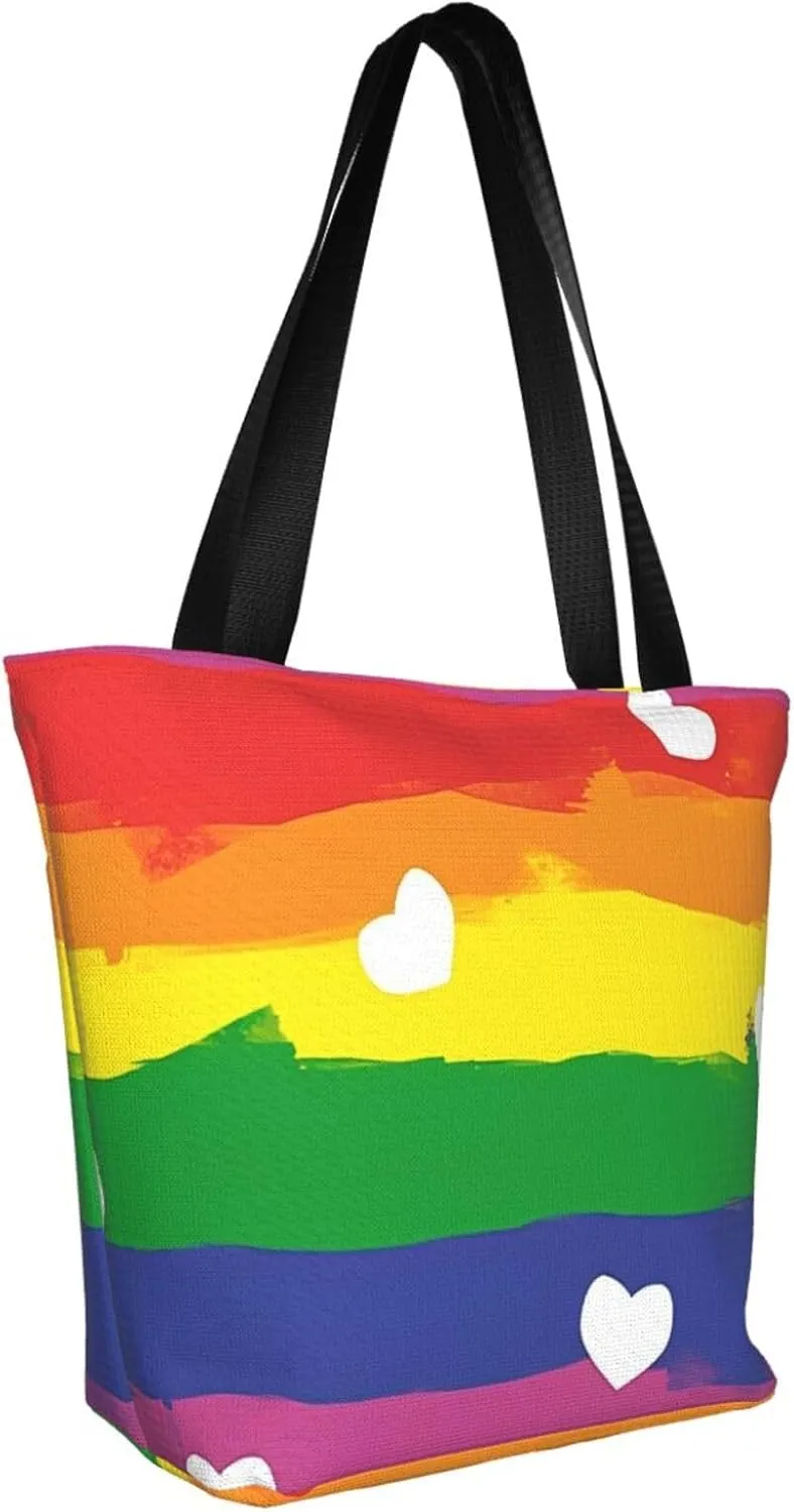 Bisexual Pride Flag Women's Tote Bag Lightweight Shopping Handbag Travel Shoulder Bag With Zipper