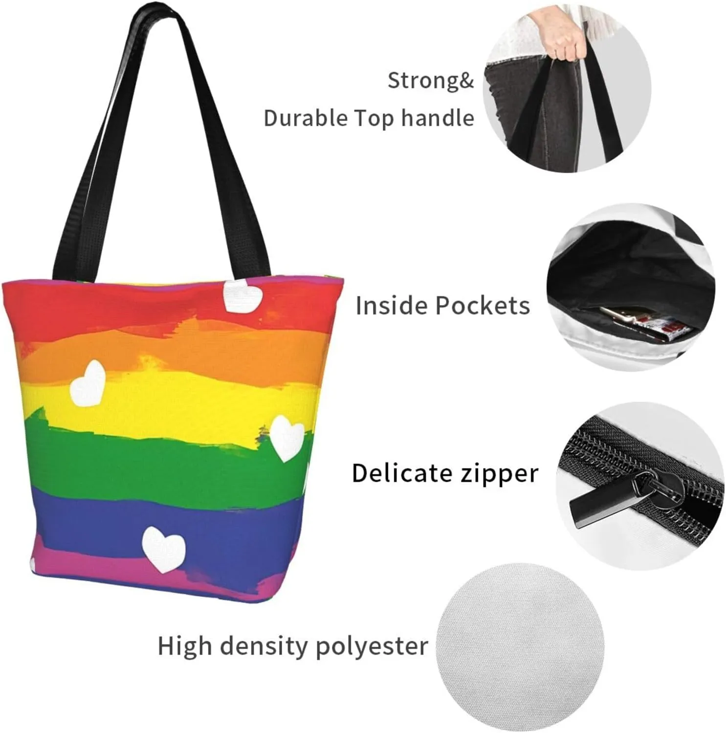 Bisexual Pride Flag Women's Tote Bag Lightweight Shopping Handbag Travel Shoulder Bag With Zipper