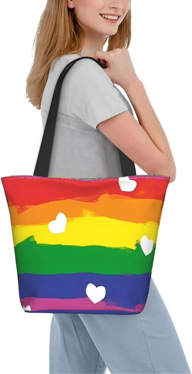 Bisexual Pride Flag Women's Tote Bag Lightweight Shopping Handbag Travel Shoulder Bag With Zipper