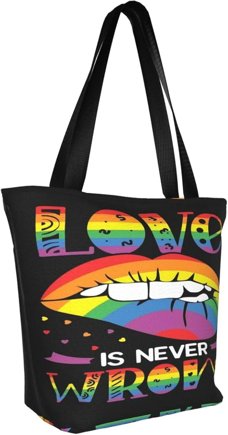 Bisexual Pride Flag Women's Tote Bag Lightweight Shopping Handbag Travel Shoulder Bag With Zipper