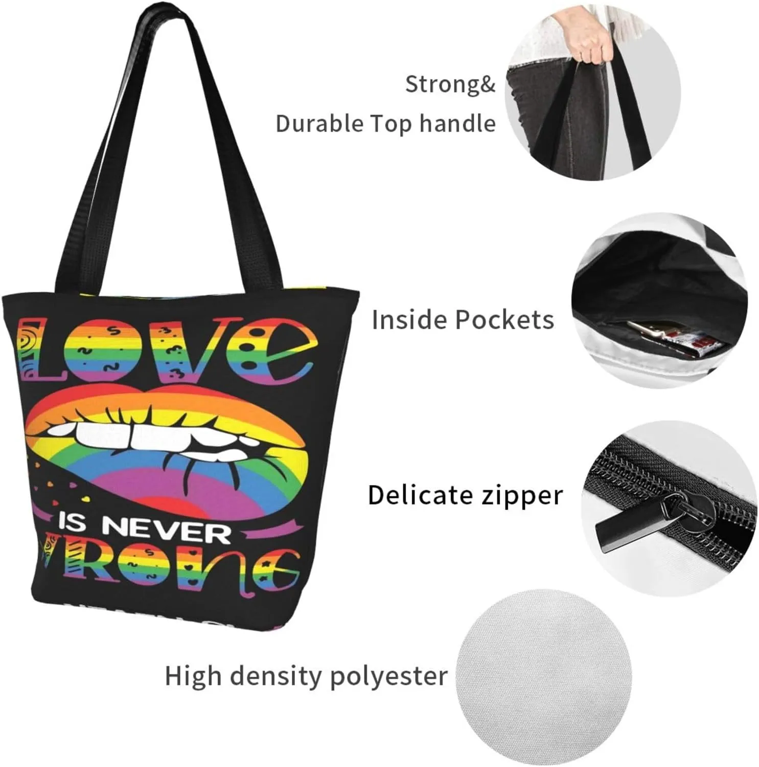 Bisexual Pride Flag Women's Tote Bag Lightweight Shopping Handbag Travel Shoulder Bag With Zipper