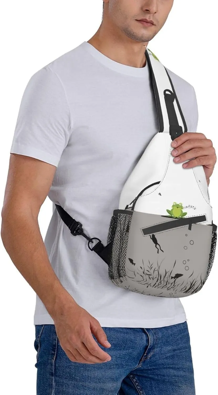 Black & White Frog Sling Bag - Crossbody Backpack for Women & Men - Hiking, Travel, Outdoor & Cycling