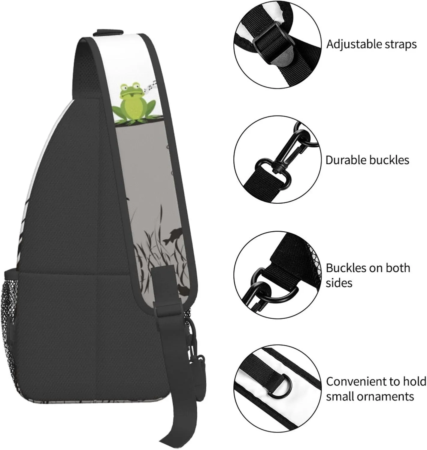 Black & White Frog Sling Bag - Crossbody Backpack for Women & Men - Hiking, Travel, Outdoor & Cycling