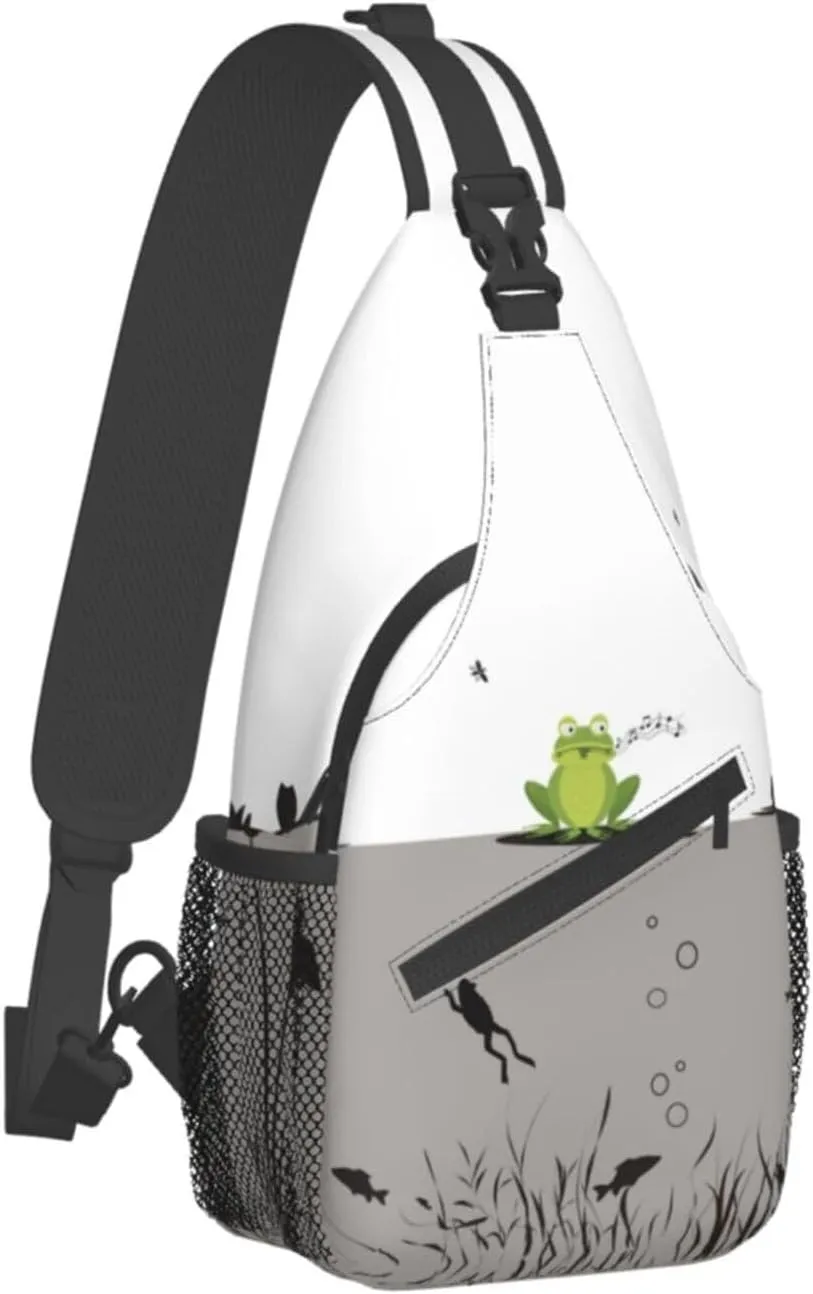 Black & White Frog Sling Bag - Crossbody Backpack for Women & Men - Hiking, Travel, Outdoor & Cycling