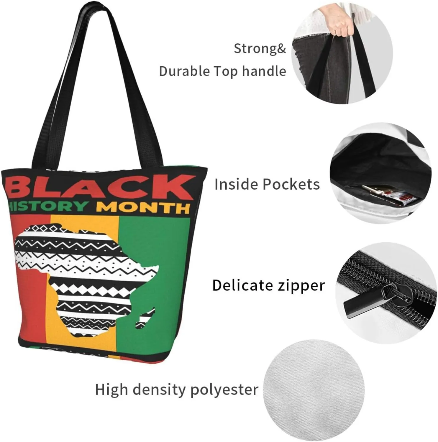 Black History Month Fist Hand Symbol Women's Tote Bag Lightweight Shopping Handbag Travel Shoulder Bag With Zipper