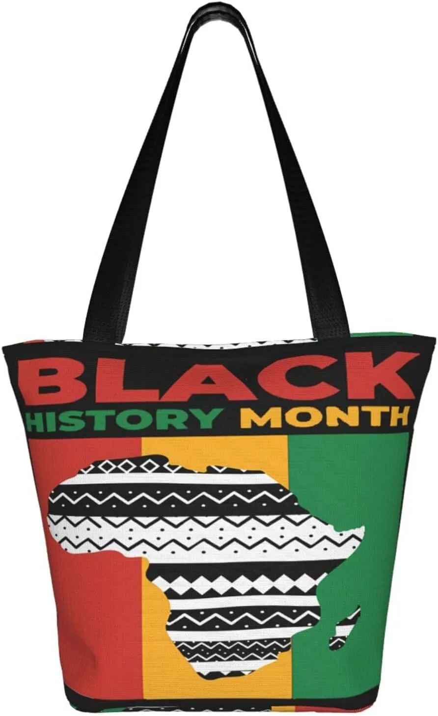 Black History Month Fist Hand Symbol Women's Tote Bag Lightweight Shopping Handbag Travel Shoulder Bag With Zipper